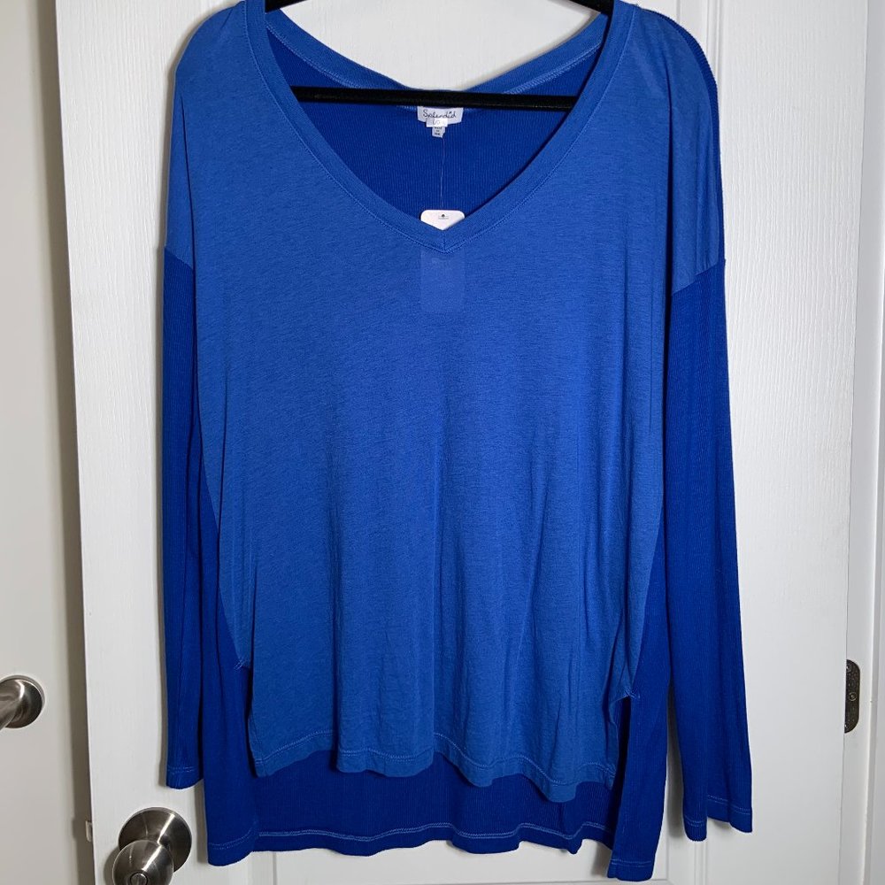 Women's Splendid Lightweight Long Sleeve Blue Top Supima Cotton Modal Size L